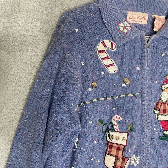 Vintage Basic Editions Ramie full zip sweater confetti embroidered christmas XL - Picture 4 of 10